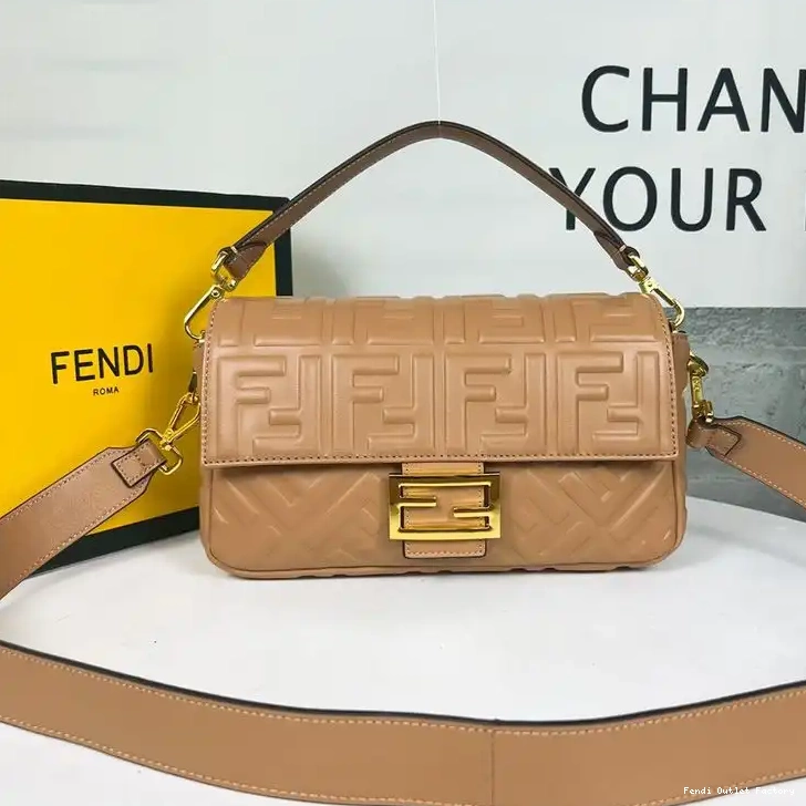 Cheap HOT Medium Nappa Bag Leather In Brown FF Baguette Fendi Motif 0628